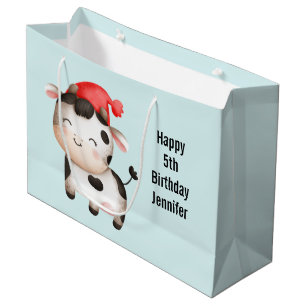 Happy Cow in a Cute Red Hat Large Gift Bag