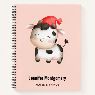 Happy Cow in a Cute Red Hat Notebook