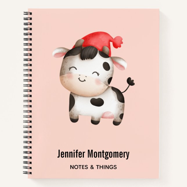 Happy Cow in a Cute Red Hat Notebook (Front)