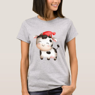 Happy Cow in a Cute Red Hat T-Shirt