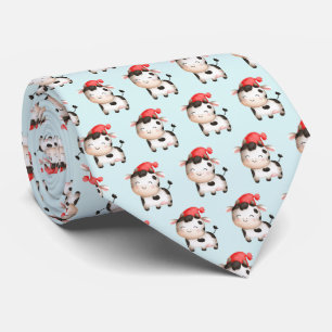 Happy Cow in a Cute Red Hat Tie