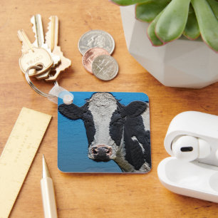 Happy Cow Portrait Key Ring