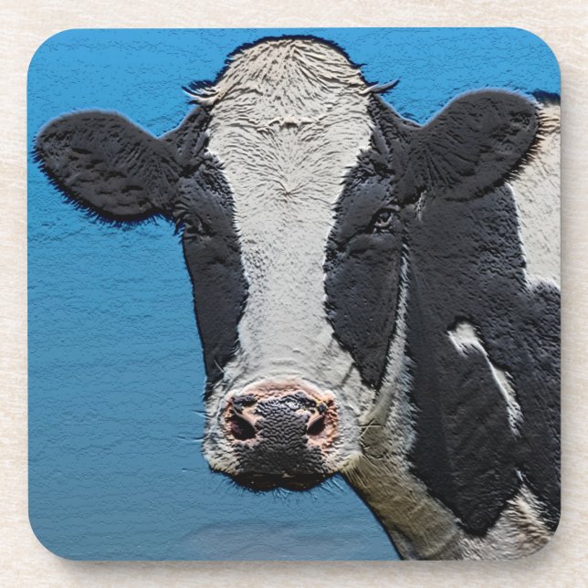 Happy Cow Portrait Square Coaster (Front)
