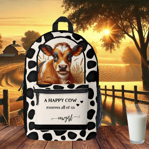 Happy Cow Quote Cowgirl Printed Backpack