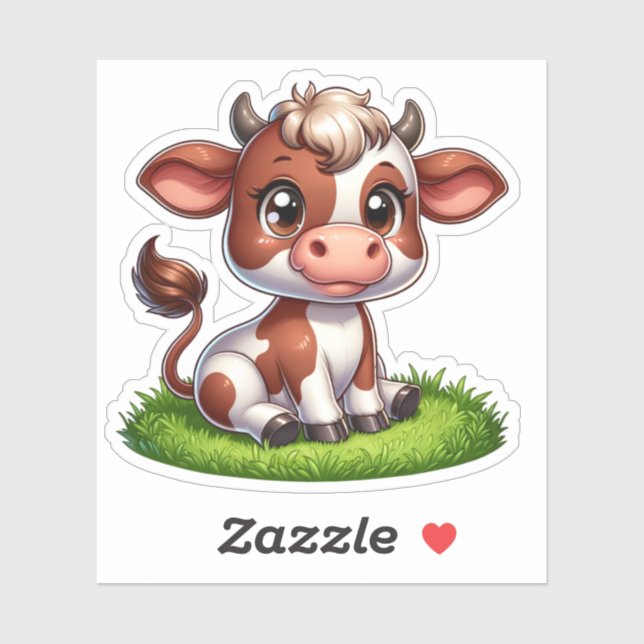 Happy cow sitting in pasture (Sheet)