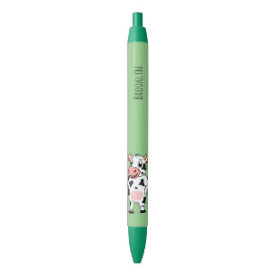Happy cow with baby bottle cartoon black ink pen