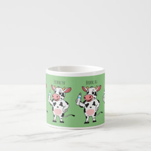 Happy cow with baby bottle cartoon   espresso cup