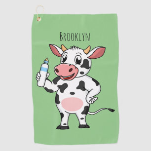 Happy cow with baby bottle cartoon golf towel