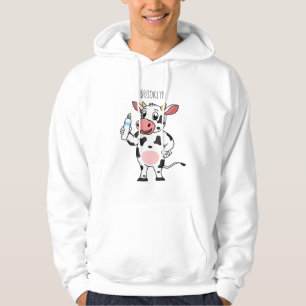 Happy cow with baby bottle cartoon  hoodie
