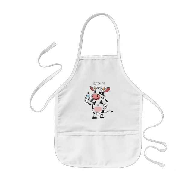 Happy cow with baby bottle cartoon kids apron (Front)