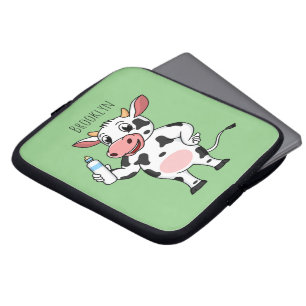 Happy cow with baby bottle cartoon laptop sleeve