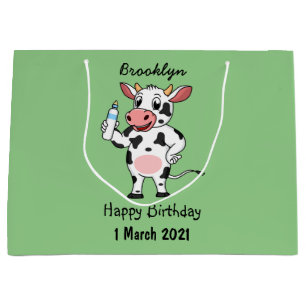 Happy cow with baby bottle cartoon large gift bag