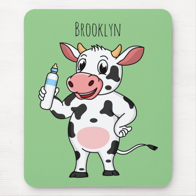 Happy cow with baby bottle cartoon  mouse pad (Front)