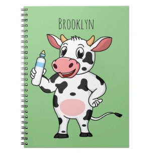 Happy cow with baby bottle cartoon notebook