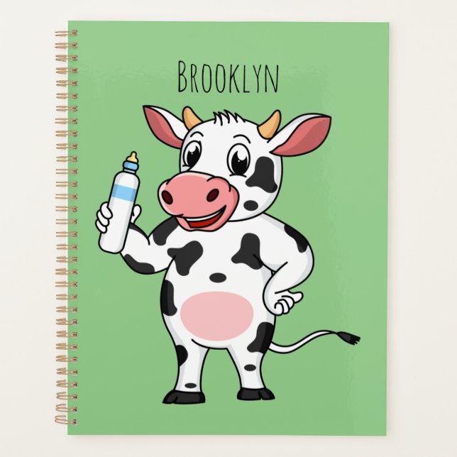 Happy cow with baby bottle cartoon planner (Front)