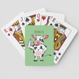 Happy cow with baby bottle cartoon  playing cards