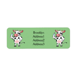 Happy cow with baby bottle cartoon return address label