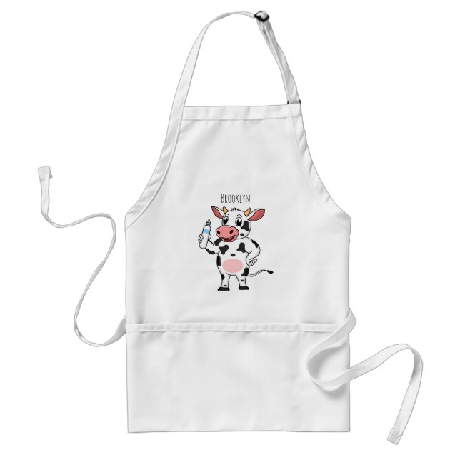 Happy cow with baby bottle cartoon standard apron (Front)