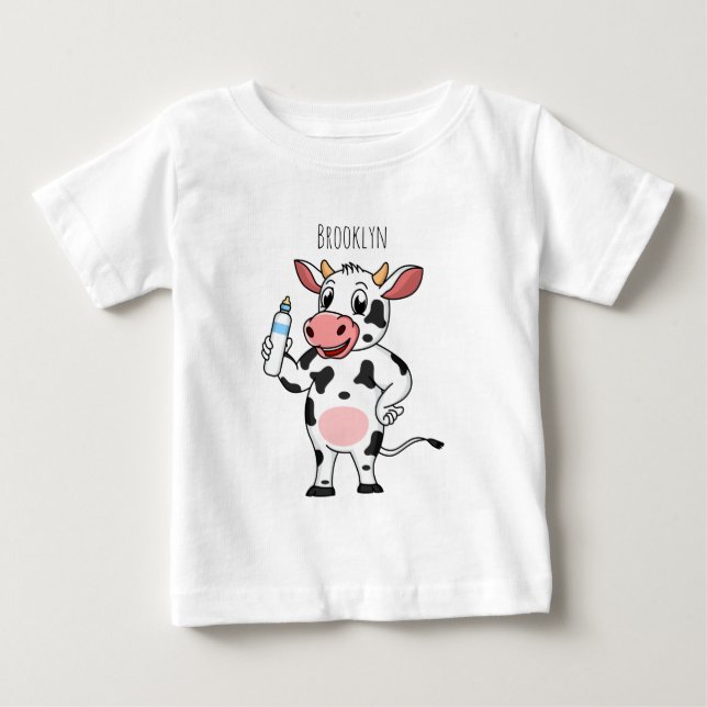 Happy cow with baby bottle cartoon T-Shirt (Front)