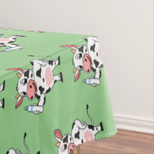 Happy cow with baby bottle cartoon tablecloth