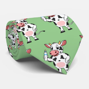 Happy cow with baby bottle cartoon tie