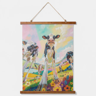 Happy Cow Wood Topped Wall Tapestry