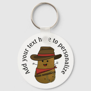 Happy Cowboy Potato Personalised Key Ring