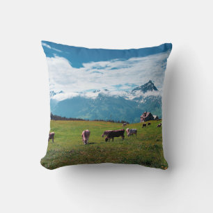 Happy Cows on the Farm in Switzerland Cushion