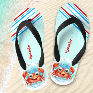 Happy Crab Beach Name Kids Flip Flops