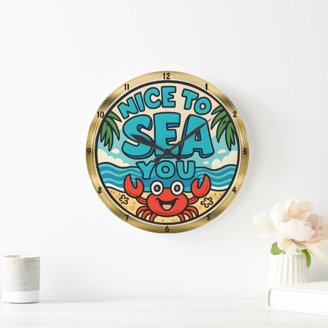 Happy Crab Beach Sea Large Clock (Home)