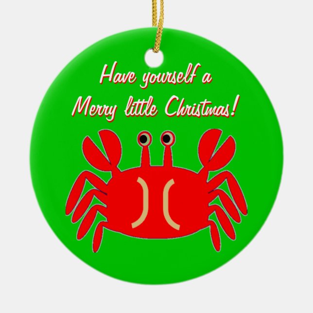 Happy Crab Christmas Greeting Ornament (Front)