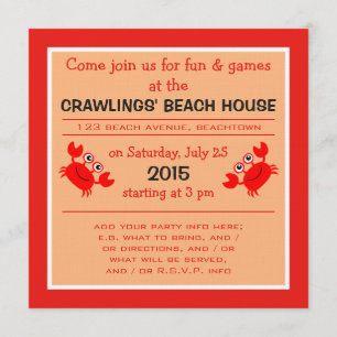 Happy Crab custom party invitations