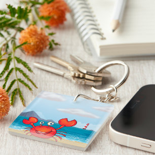 Happy Crab On A Beach Key Ring