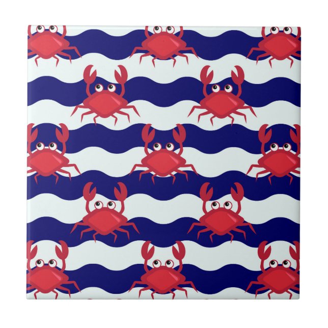 Happy Crabs Pattern Ceramic Tile (Front)