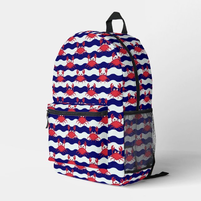 Happy Crabs Pattern Printed Backpack (Back Corner Right)