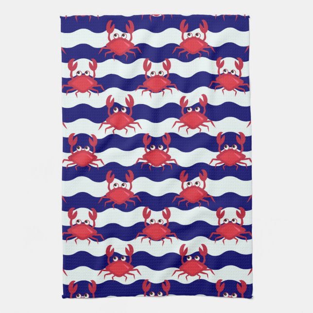 Happy Crabs Pattern Tea Towel (Vertical)