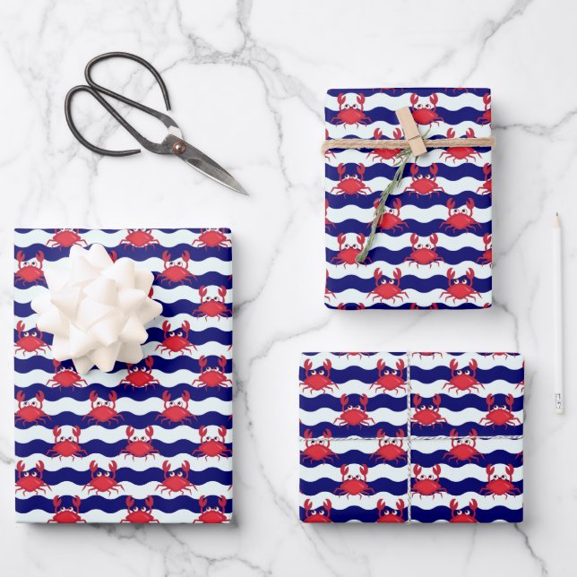 Happy Crabs Pattern Wrapping Paper Sheet (Front)