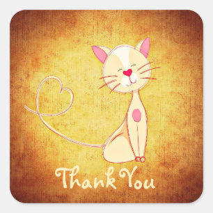 Happy Cream Coloured Cat with a Heart Thank You Square Sticker