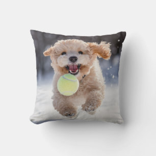 🐕 Happy Cream Poodle Puppy Tennis Pillow