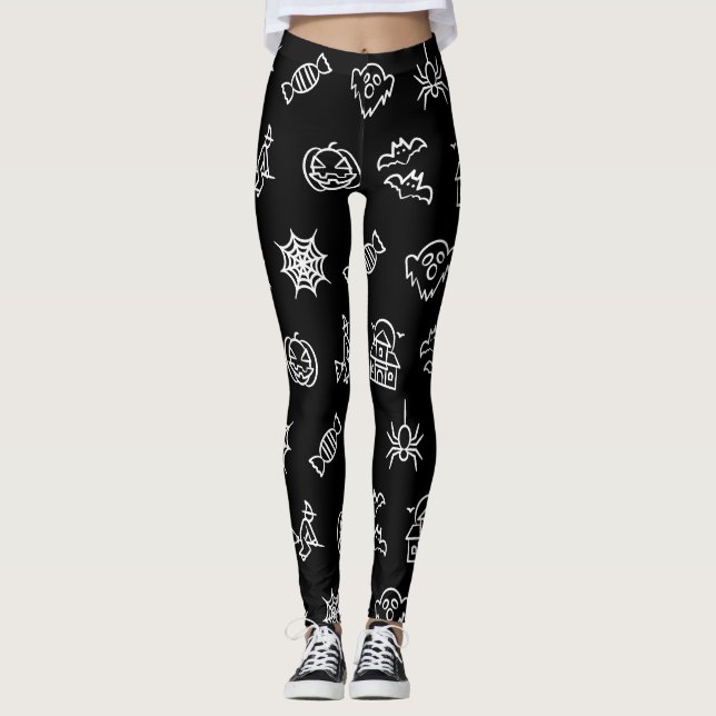 Happy creepy Halloween pattern - Black and white Leggings (Front)