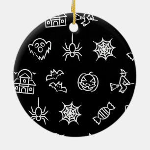 Happy creepy Halloween pattern - Black Ceramic Ornament