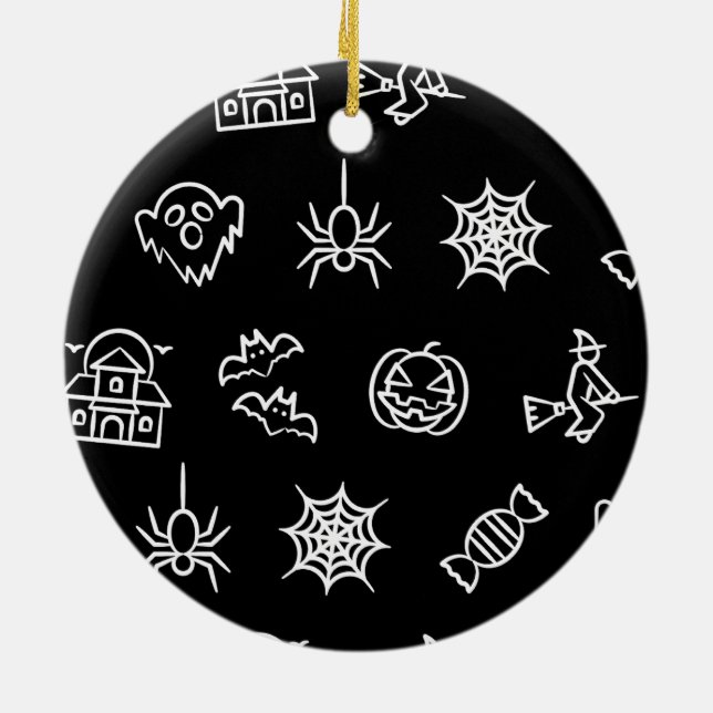Happy creepy Halloween pattern - Black Ceramic Ornament (Back)