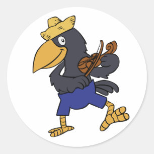 Happy Crow playing violin choose background colo Classic Round Sticker