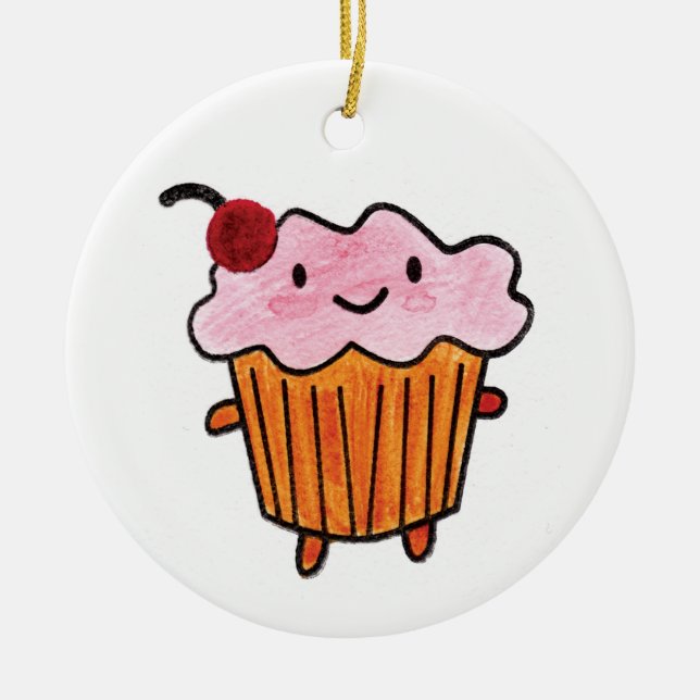 Happy Cupcake Ceramic Tree Decoration (Front)