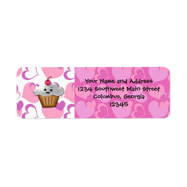 Happy Cupcake Valentine Return Address Label (Front)