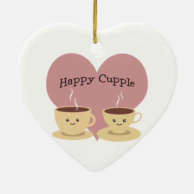 Happy Cupple! Cute Coffee Ceramic Ornament (Back)