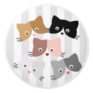 Happy Curious Kittens Ceramic Knob