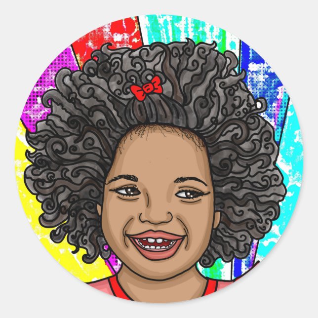 Happy Curls | Adorable Smiling Girl Classic Round Sticker (Front)
