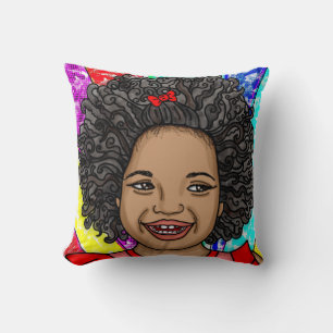 Happy Curls Pop Art Laughing Girl   Cushion