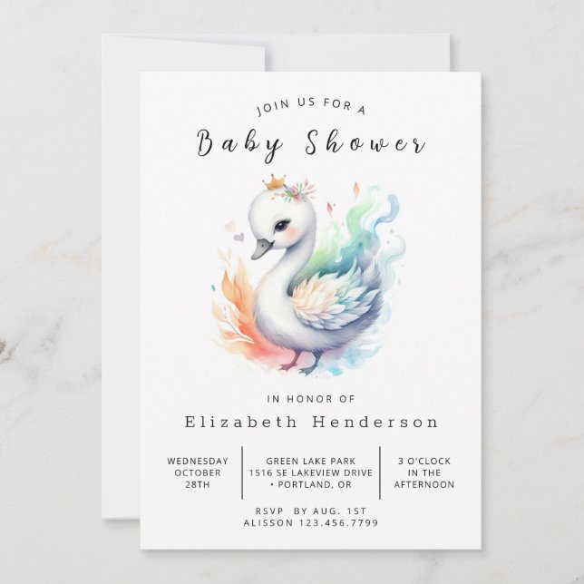 Happy Custom Swan Baby Shower Invitation (Front)